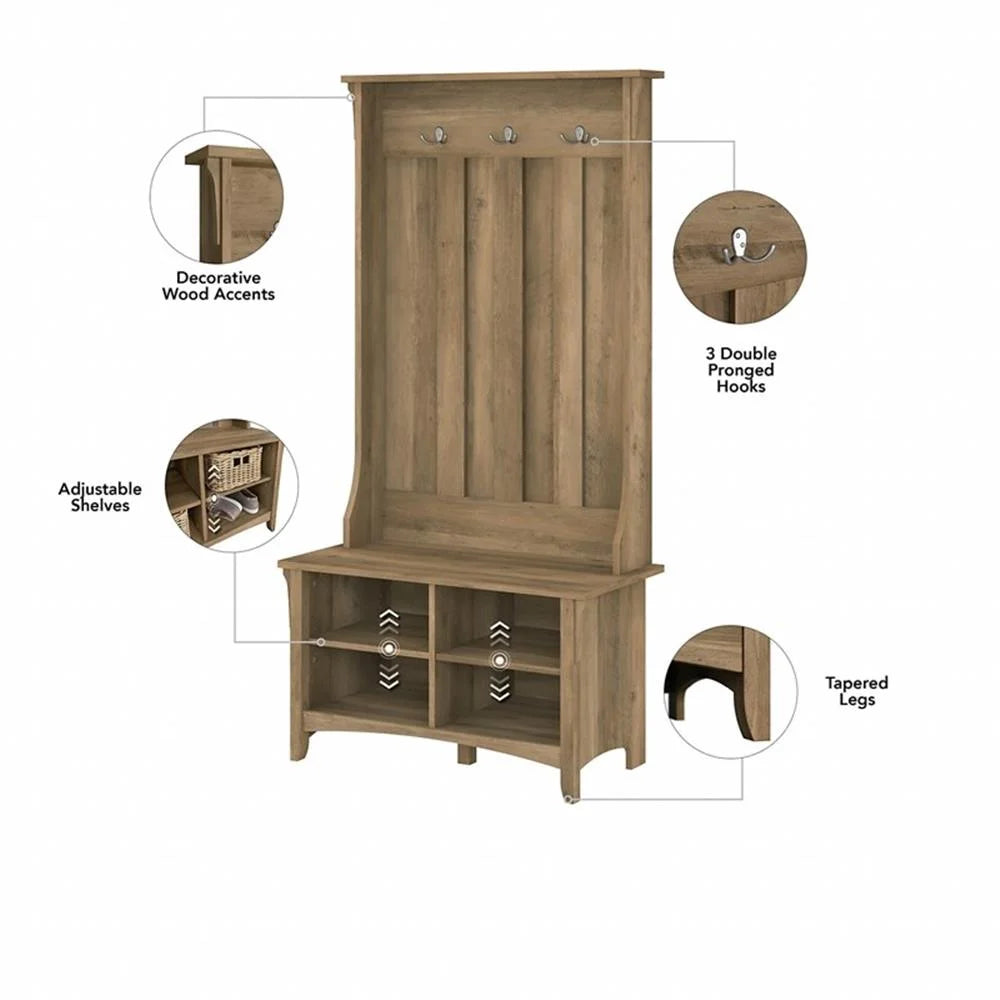 Pemberly Row Hall Tree w/ Shoe Storage Bench in Antique White - Engineered Wood