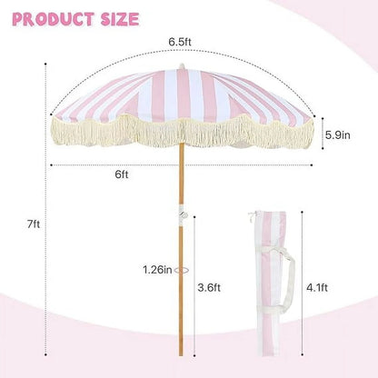 Pink and White Stripped Hexagon Patio Umbrella