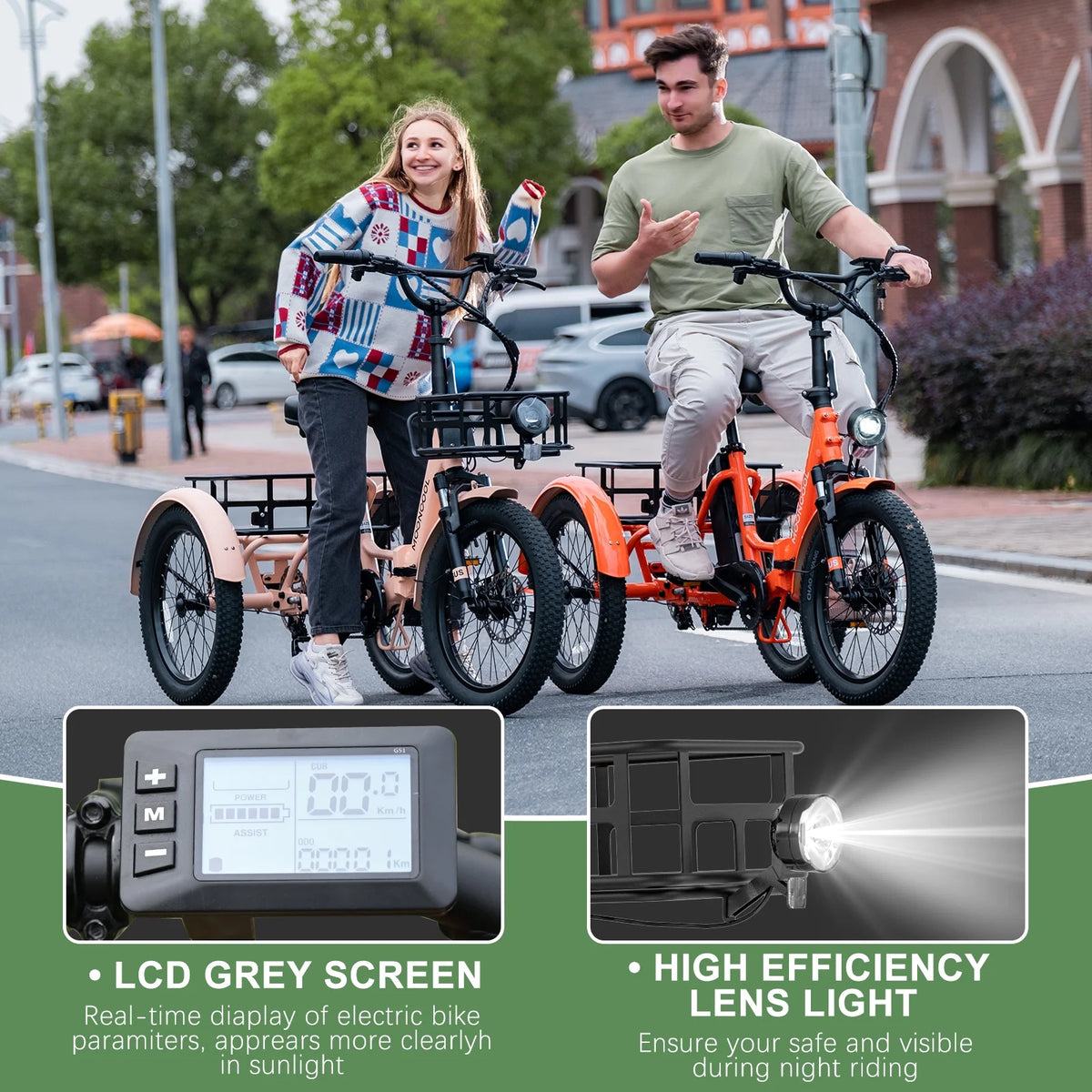 ABORON 3.0 Fat Tire Electric Trike for Senior Foldable E-Bike, 500W Motorized Tricycle Adult 20" Folding 3 Wheel Electric Commute Bike Trike w/48V Battery and Storage Baskets,
