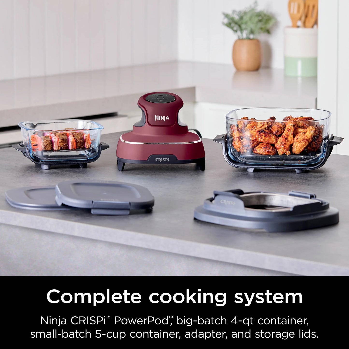 Ninja Crispi 3-in-1 Portable Glass Air Fryer Cooking System, 1500W, 4-Qt & 5-Cup TempWare Glass Containers with Storage Lids, Microwave, Freezer & Dishwasher Safe, White, FN100WH