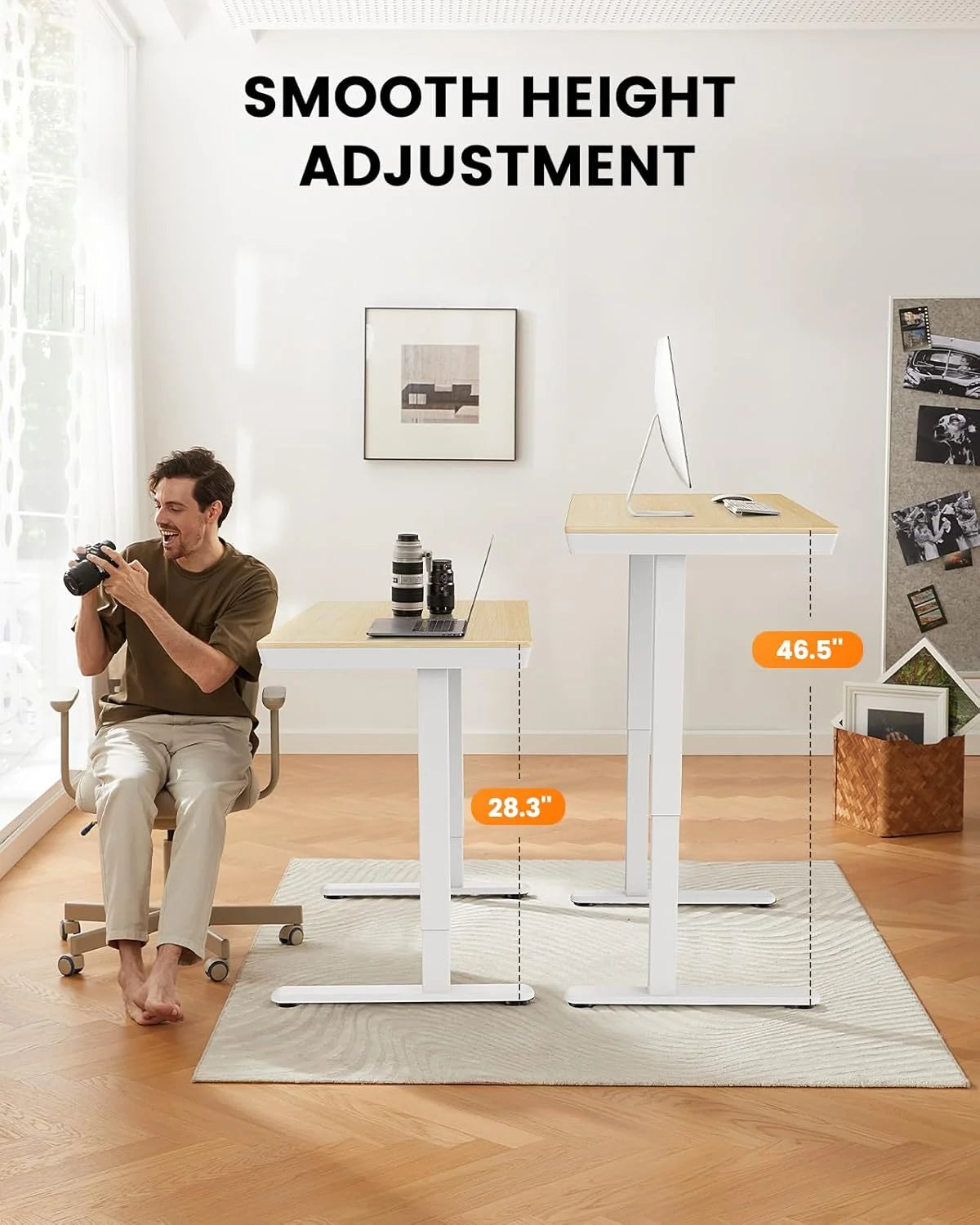CHITOOMA Glass Top Electric Standing Desk with Drawer, 48'' x 24'' Electric Height Adjustable Desk with USB Charging Ports, Sit Stand up for Home Office