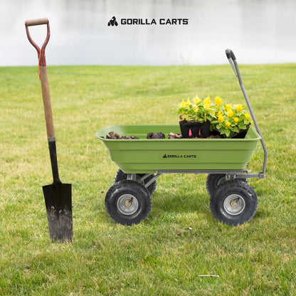 Gorilla Carts 4 Cu Ft Poly Garden Dump Cart with Quick-Release, 600 lb Capacity, Green