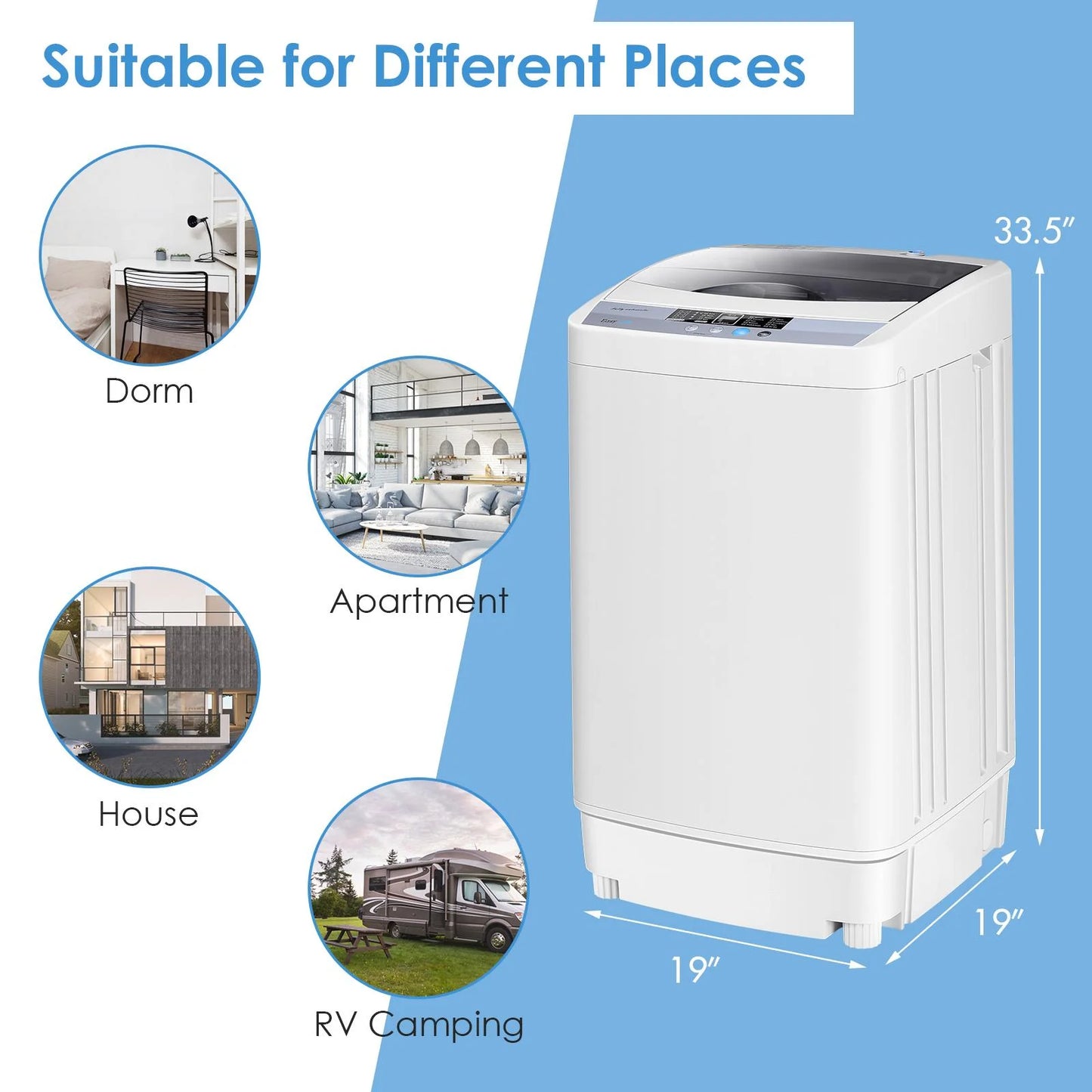 Giantex Full-Automatic Washing Machine, 1.34 Cu.ft Compact Washer w/10 Programs, 8 Water Levels & LED Panel, 9.92 Lbs Capacity Portable Cloth Washer and Spinner w/Drain Pump