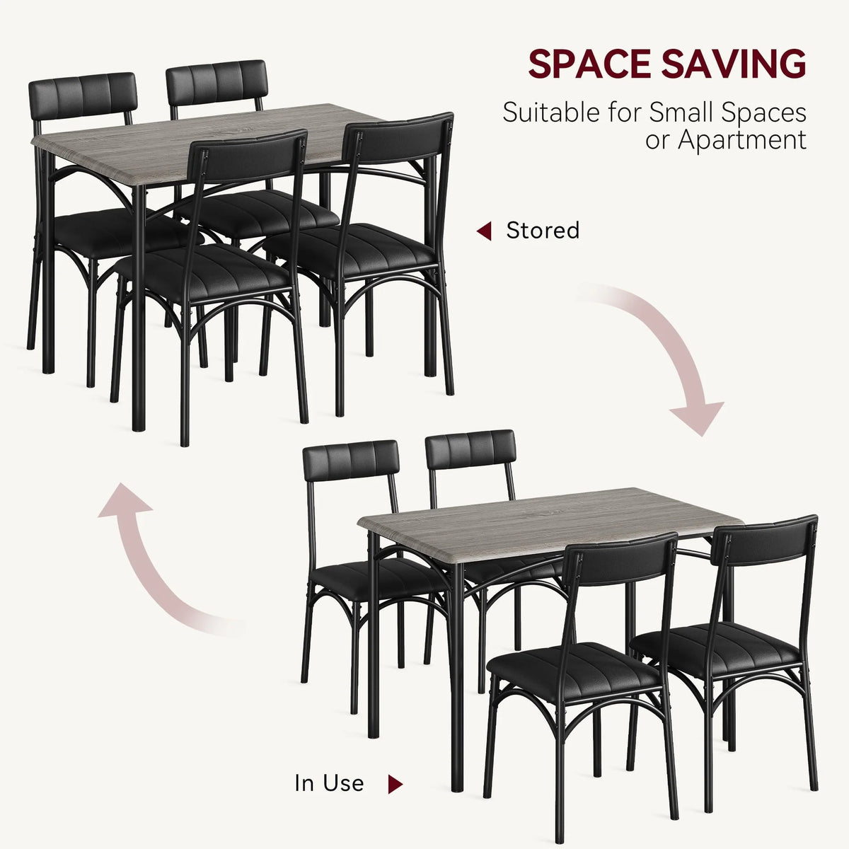 GymChoice Dining Table Set for 4, Kitchen Table and Chairs for 4, Rectangular Kitchen Table Set with 4 Upholstered Chairs, 5 Piece Dining Room Table Set for Small Space, Apartment