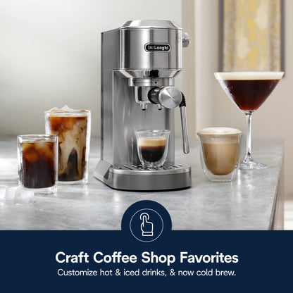 De’Longhi Dedica Duo Espresso Machine, Compact Size with Built in Frother for Latte Art, Brew Espresso, Cold Brew, Lattes & More, Stainless Steel
