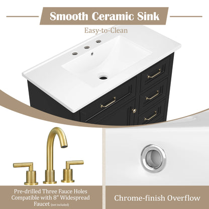 Christopher Knight Home 36" Bathroom Vanity with Sink, Tip-out Drawers, Soft-Close Doors, Grey