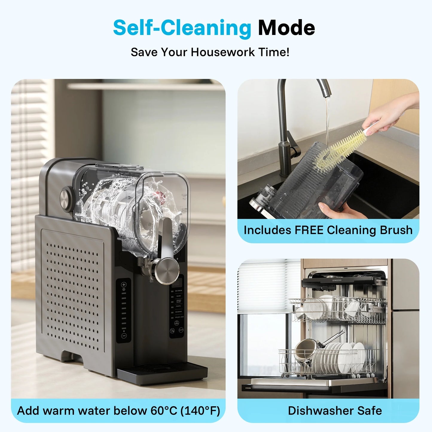 Flamemore Slushie Machine for Home with Self-Cleaning, No Ice Needed, 6 Preset Settings Frozen Drink Maker, 12h Delay Start, 200w