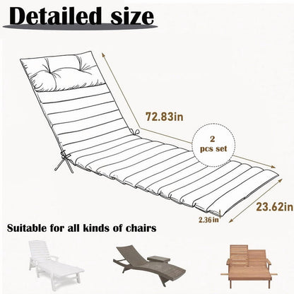 2pcs Outdoor Chaise Lounge Cushions, Waterproof Patio Foldable Chair Cushion for Garden Pool, 73 x 24in Sun Lounger Cushions for Outdoor Furniture��Navy blue��