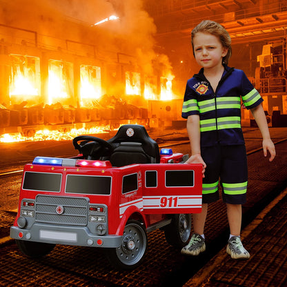 Bobiber Ride on Fire Truck, 12V Battery Powered Ride-On Toy Vehicle with Remote Control, Megaphone, Flashing Lights, Siren and Fire Extinguisher - For Boys and Girls Ages 3-6