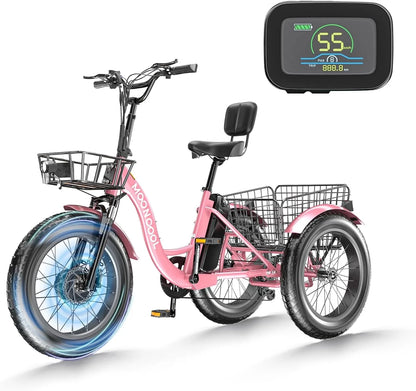 20" x 4" Fat Tire Electric Tricycle for Adult, 7 Speeds Electric Trike 48V 500W Motorized Tricycle , Electric Three Wheels Bicycle for Senior, Aluminum Frame & Rear Basket ,16mph