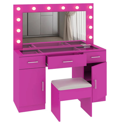 Ktaxon Large Makeup Vanity, Vanity Table Set w/ Visible Glass Top w/ Charging Station, White