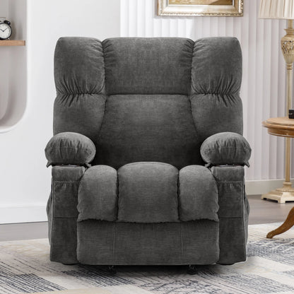 JONPONY Manual Recliner Chair with Heat Therapy and Massage Function, Heavy Duty Reclining Mechanism Massage Chair, Elderly Single Rocker Sofa with Cup Holders for Bedroom Home Theater,Grey