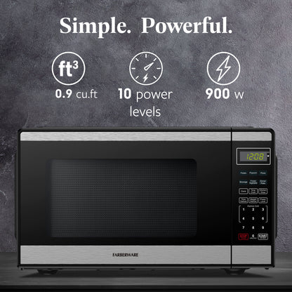 Farberware Countertop Microwave Ov 1100 Watts, 2.2 cu ft - Smart Sensor With LED Lighting and Child Lock - Perfect for Apartments and Dorms - Easy Clean Black Interior, Stainless Steel