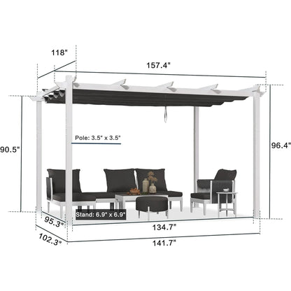 PURPLE LEAF Outdoor Retractable Pergola with Sun Shade Canopy 10' x 13' Patio Aluminum Pergola Shelter for Backyard Deck Garden Modern Metal Grape Trellis Pergola, Beige