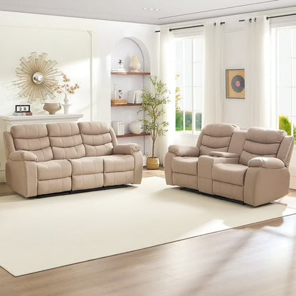 MUZZ Modern Reclining Sofa ,3-Seater Recliner Sofa with Cup Holders, Flip-Up Storage, Reversible Backrest and Footrest, Gray