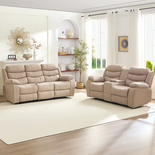 MUZZ Modern Reclining Sofa ,3-Seater Recliner Sofa with Cup Holders, Flip-Up Storage, Reversible Backrest and Footrest, Gray