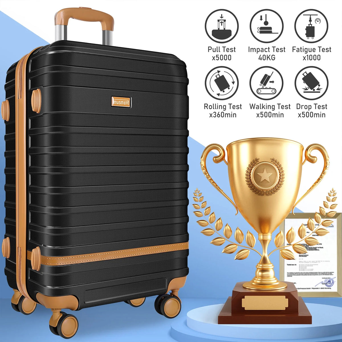 5 Piece Luggage Sets  and Travel Duffel Bag, ABS Hardshell Hardside Checked Luggage with TSA Lock and Double Spinner Wheels Suitcase, Deep Blue