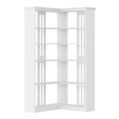 EuKer 5 Tier Corner Bookcase, L-Shaped Bookshelf with Large Storage Capacity for Living Room, Bedroom, Office (Half Panel, Retro Brown)
