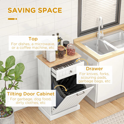 HOMCOM Kitchen Tilt Out Trash Bin Cabinet, Free Standing Recycling Cabinet