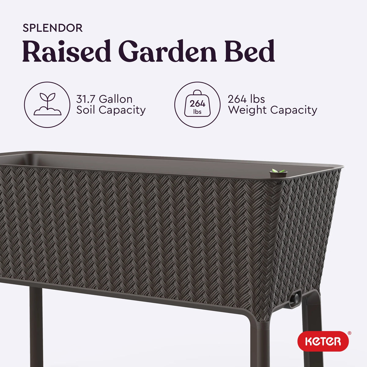 Keter Splendor 31.7 Gallon Raised Garden Bed with Self Watering and Drainage, Grey