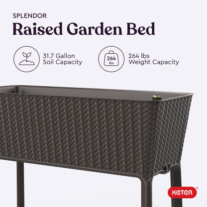 Keter Splendor 31.7 Gallon Raised Garden Bed with Self Watering and Drainage, Grey