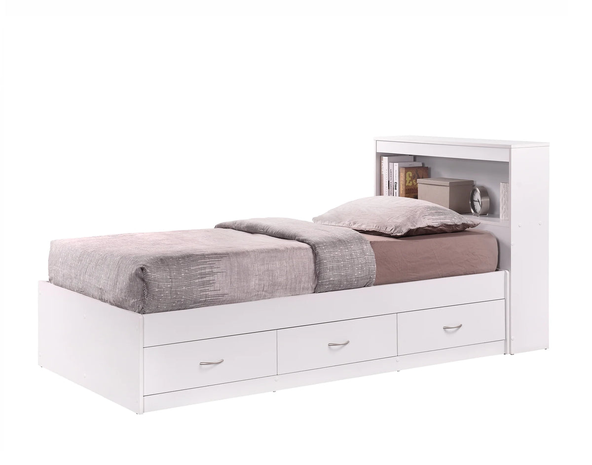 Hodedah Twin-Size Captain Bed with 3-Drawers and Headboard in White