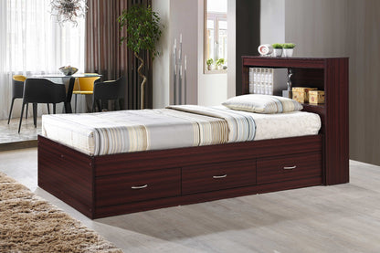 Hodedah Twin-Size Captain Bed with 3-Drawers and Headboard in White