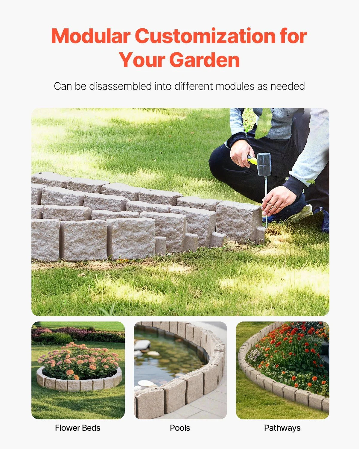 Fake Stone Landscape Edging 46.8x3.9 in Lawn Edging Border Fade-Resistant No Dig