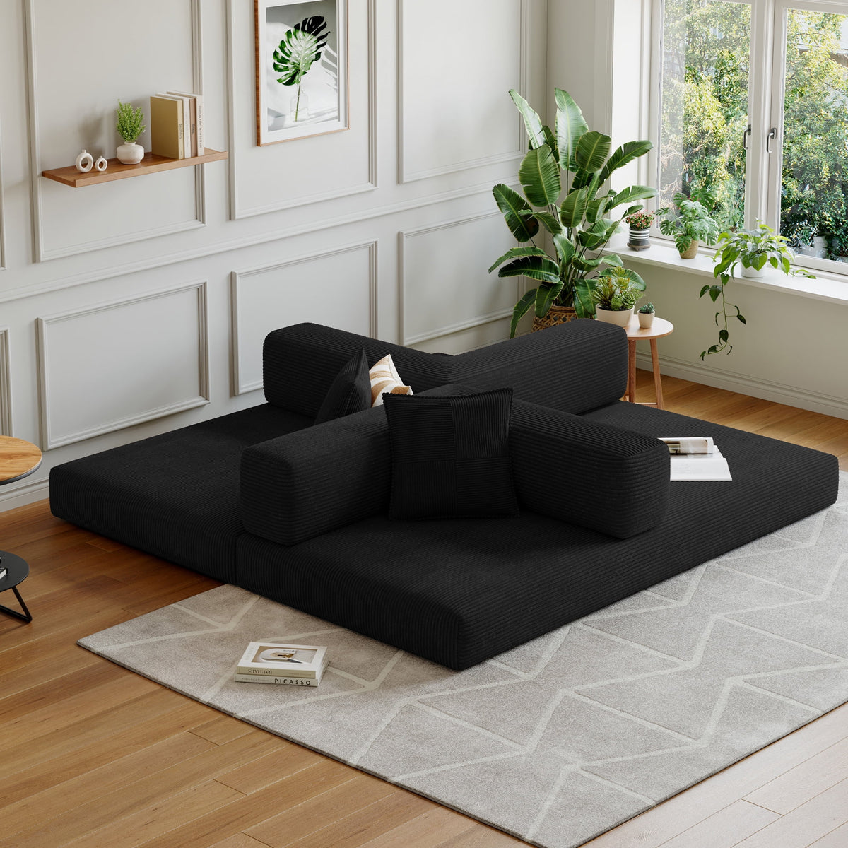 Convertible Sleeper Sofa Bed,Compressed Floor Boneless Couch,Modular Modern Corduroy Sofa for Living Room Bedroom -with Fixed-Shape Frame and Support Armrest,Easy Assembly(Green)