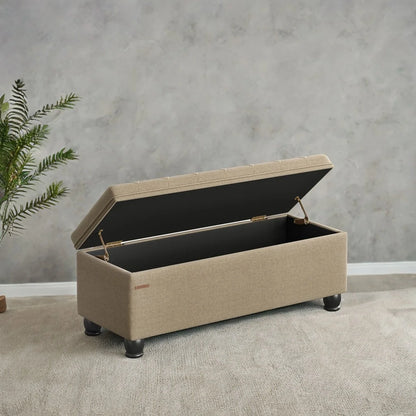 SONGMICS 46.5" Storage Ottoman Bench Storage Bench Bedroom Bench 330lb Load Capacity Solid Wood Legs Light Gray