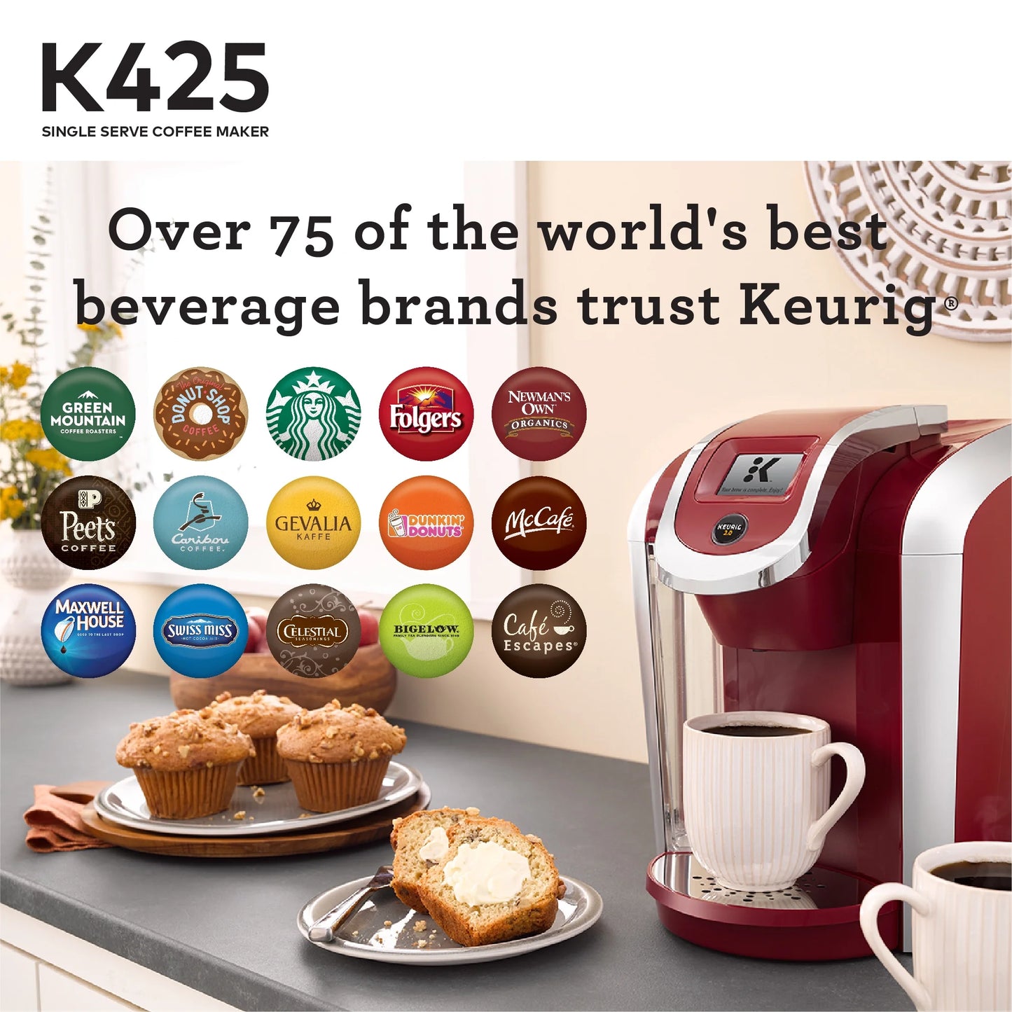 Keurig K425 Single Serve K-Cup Pod Vintage Red Coffee Maker