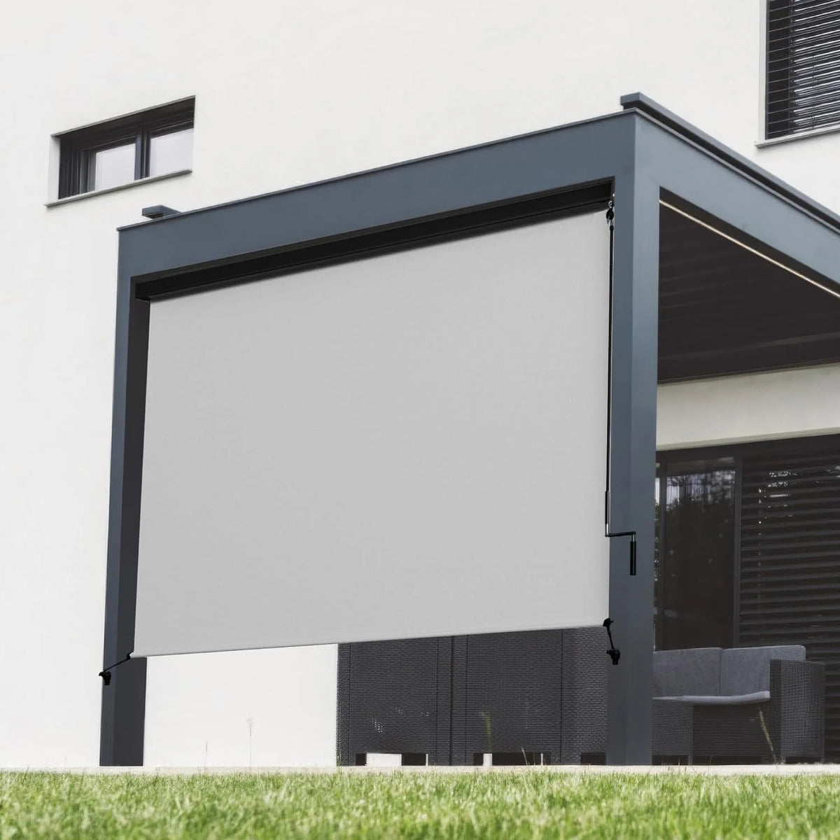 Superjoe Outdoor Roller Shade for Patio, Cordless Blackout Waterproof Blind, UV Block, 4'L x 6'W