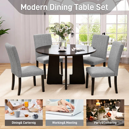 EUROCO 5-Piece Round Dining Table Set for 4, 43.3'' Kitchen Room Table with 4 Upholstered Chairs and Solid Wood Frame,Kitchen Table Set for Home Living Dining Room, Grey & Black