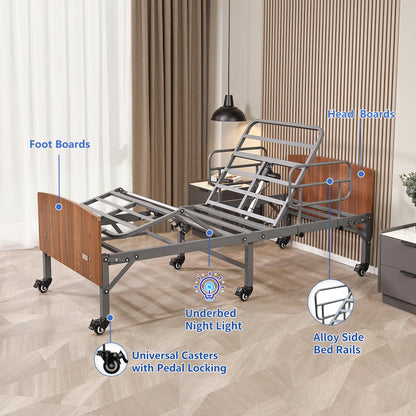 ESHINE Hospital Bed with 6" Waterproof Mattress - Wireless Remote, Headboard, 2.5" Wheels, Head & Foot Incline
