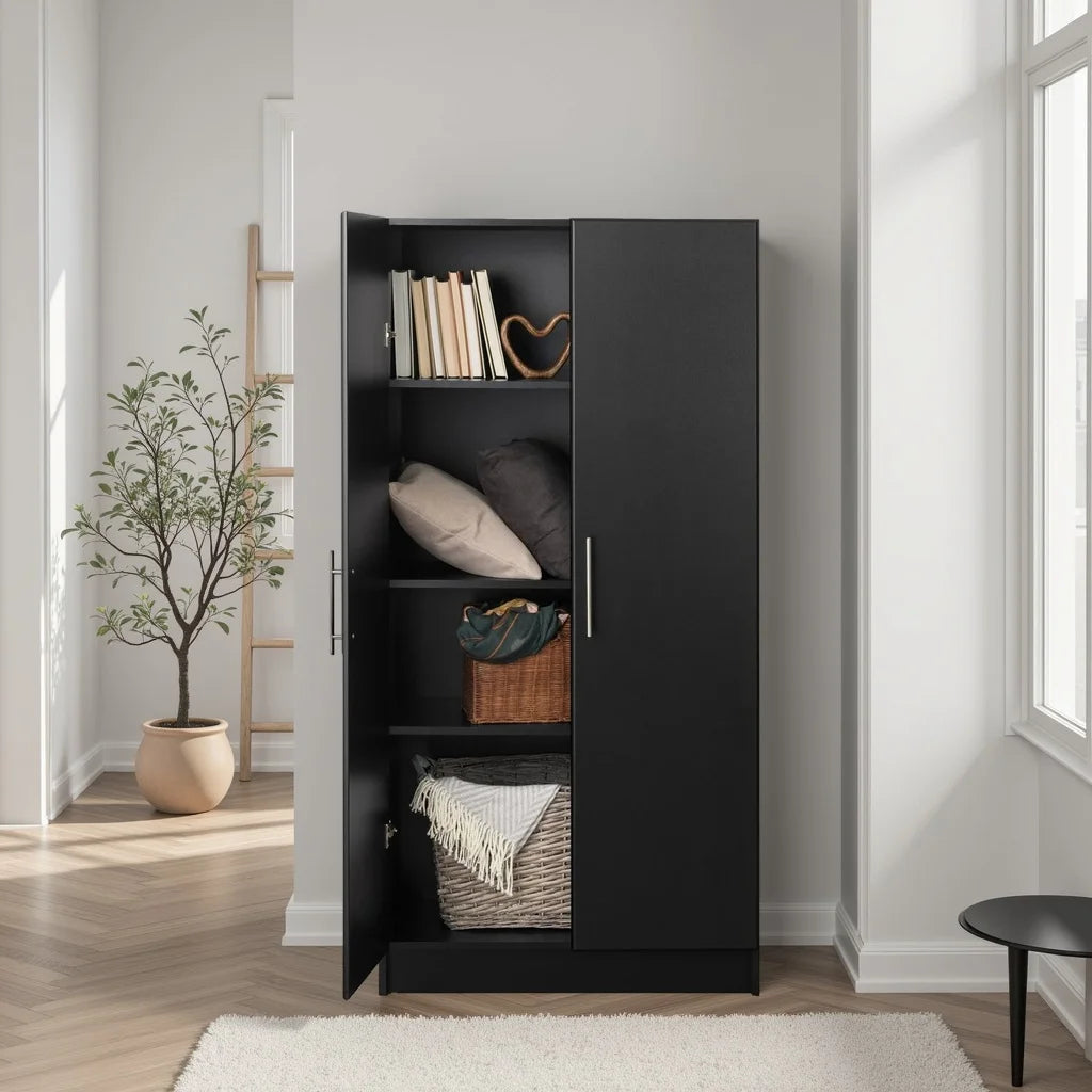 Prepac Adjustable Shelves Cabinet - Functional Tall Garage Table, 16"D x 32"W x 65"H Freestanding Garage Cabinet with 2-Doors, Espresso - EES-3264
