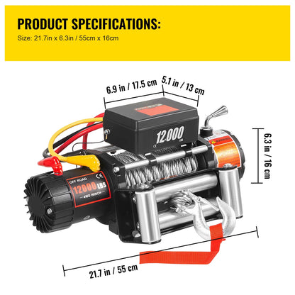 KFFKFF Truck Winch 12000Ibs Electric Winch 85ft/26m Steel Cable 12V Power Winch Jeep Winch with Wireless Remote Control and Powerful Motor for UTV ATV & Jeep Truck and Wrangler in Car Lift