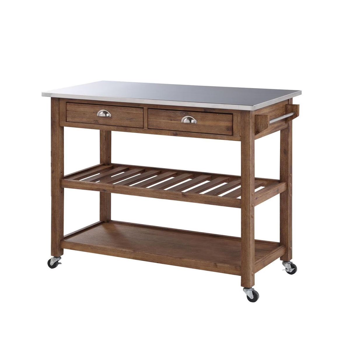 Boraam Sonoma 35.75in. H Wood Kitchen Cart with Stainless Steel Top - Barnwood Wire-Brush Finish