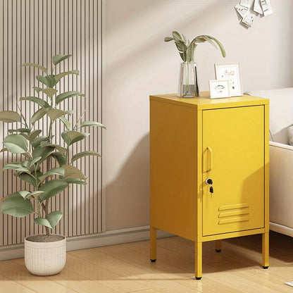 Metal Locker End Table, Single Door Metal Nightstand with 2 Adjustable Shelf, Modern Bedside Table, Versatile Side Cabinet for Bedroom