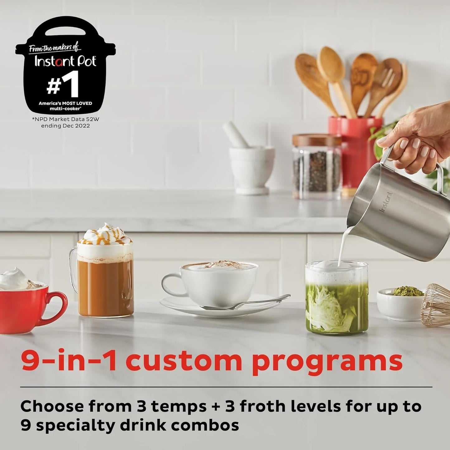 Instant Pot Instant Magic Froth 9-in-1 Electric Milk Steamer and Frother,17oz Stainless Steel Pitcher,Hot and Cold Foam Maker and Milk Warmer for Lattes