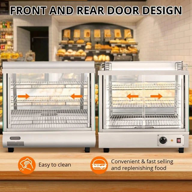 36" Commercial Food Warmer Display Case, Countertop Warmer Display Case, Commercial Food Warmer with Adjustable Shelves, Glass Sliding Doors, 3 Tier Electric Heated Display Cabinet
