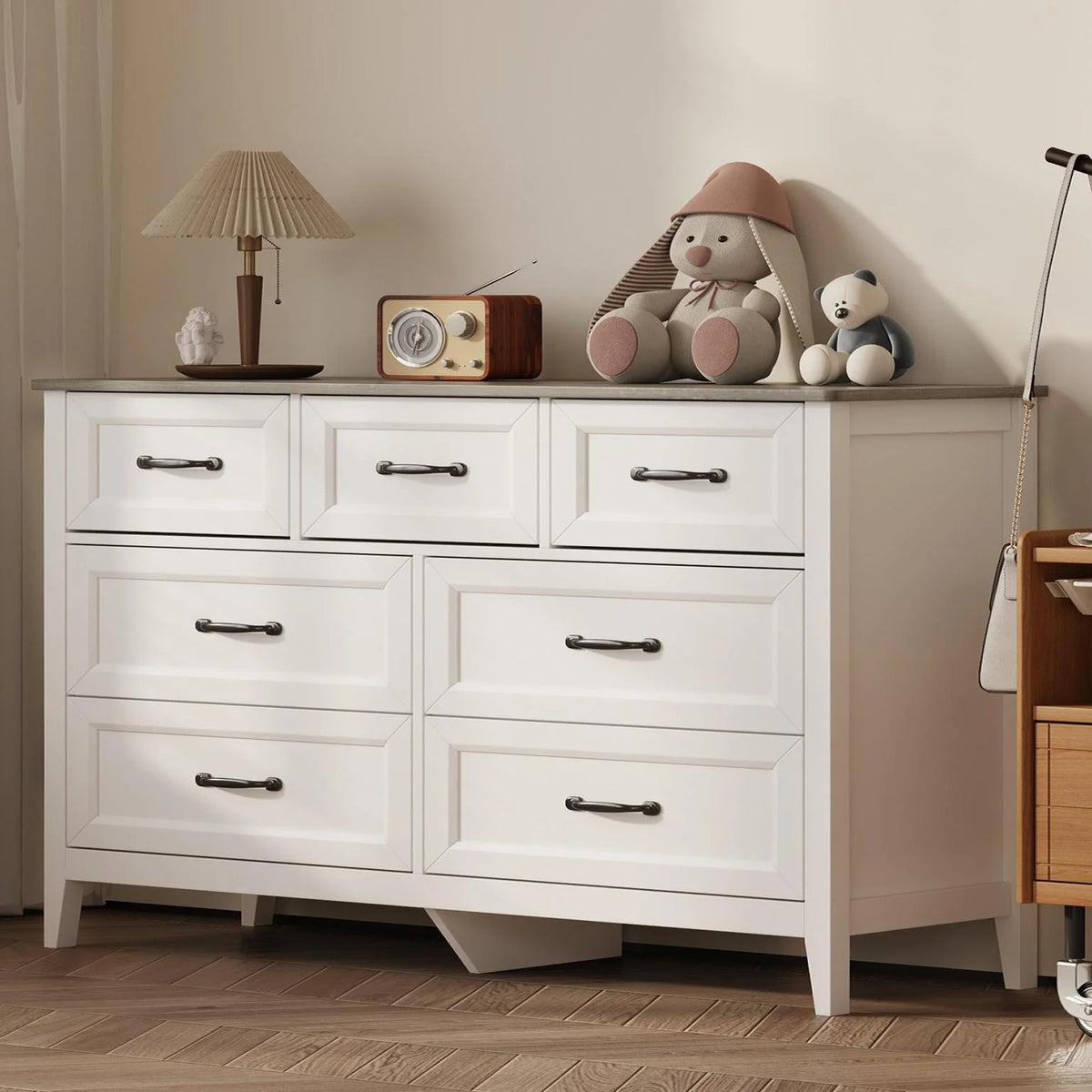 Lofka 47.2" Dresser for Bedroom with 6 Double Drawers, Farmhouse Wood Storage Cabinet with Smooth Metal Handle