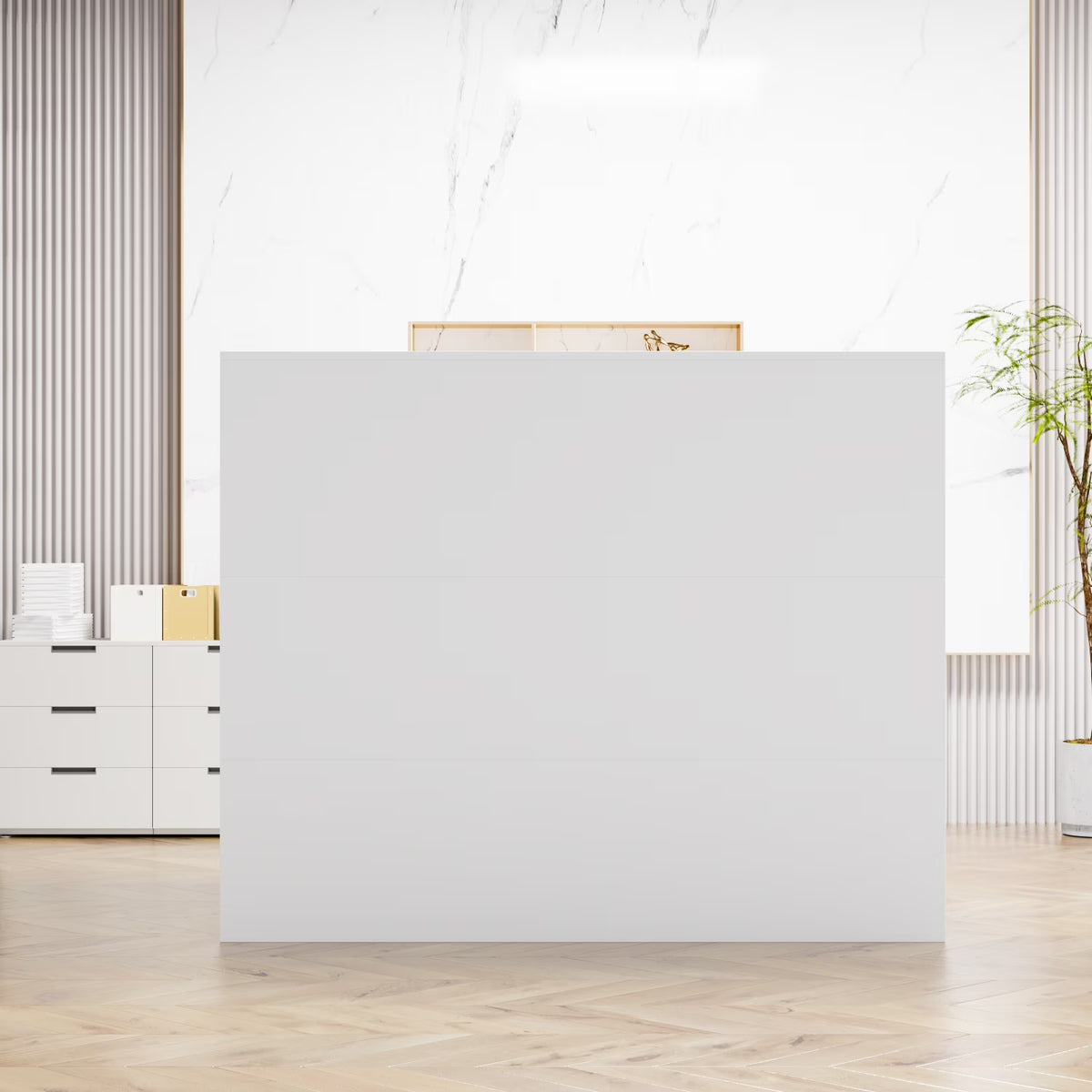 MONSLIPA L-Shape Wood Reception Desk with , Register Stand Reception Center Desk, White