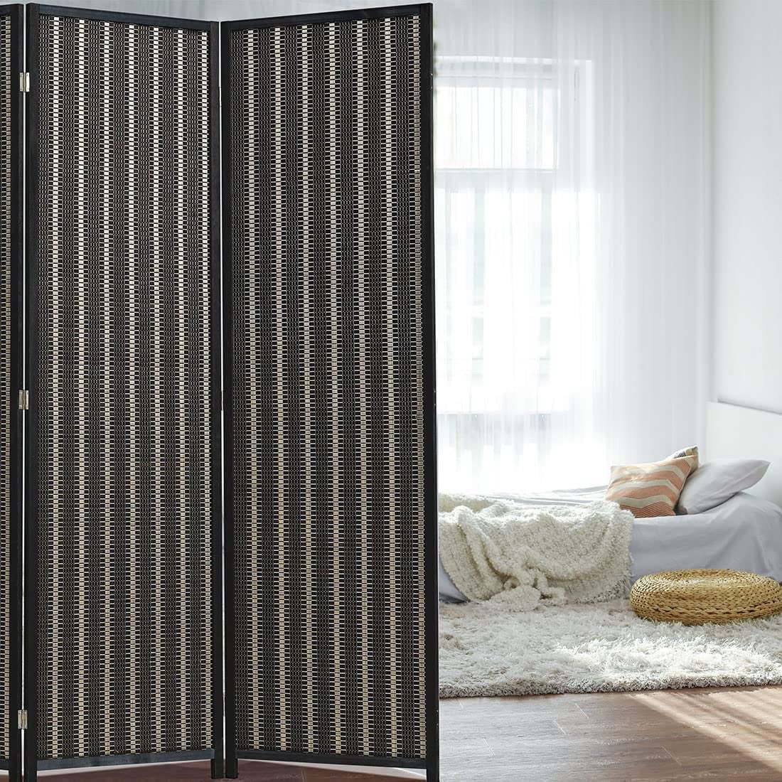JOSTYLE 4-Panel Room Divider 6ft Tall Extra Wide Folding Privacy Screen with Diamond Double-Weave Divider for Room Separation Freestanding Red Brown