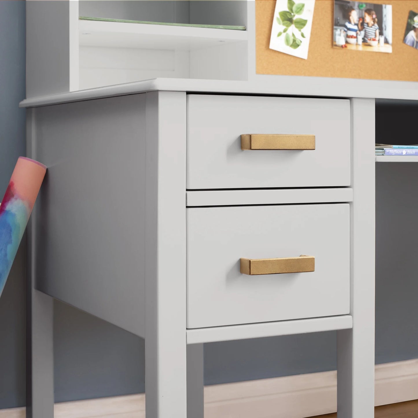 Guidecraft Taiga Kids Desk and Chair Set with Hutch - Navy: Kids Wooden Computer Desk with Storage Drawers and Shelves | Kids Study Table for Bedroom