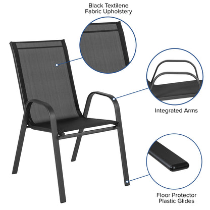 Emma + Oliver 4 Pack Gray Outdoor Stack Chair with Flex Comfort Material - Patio Stack Chair