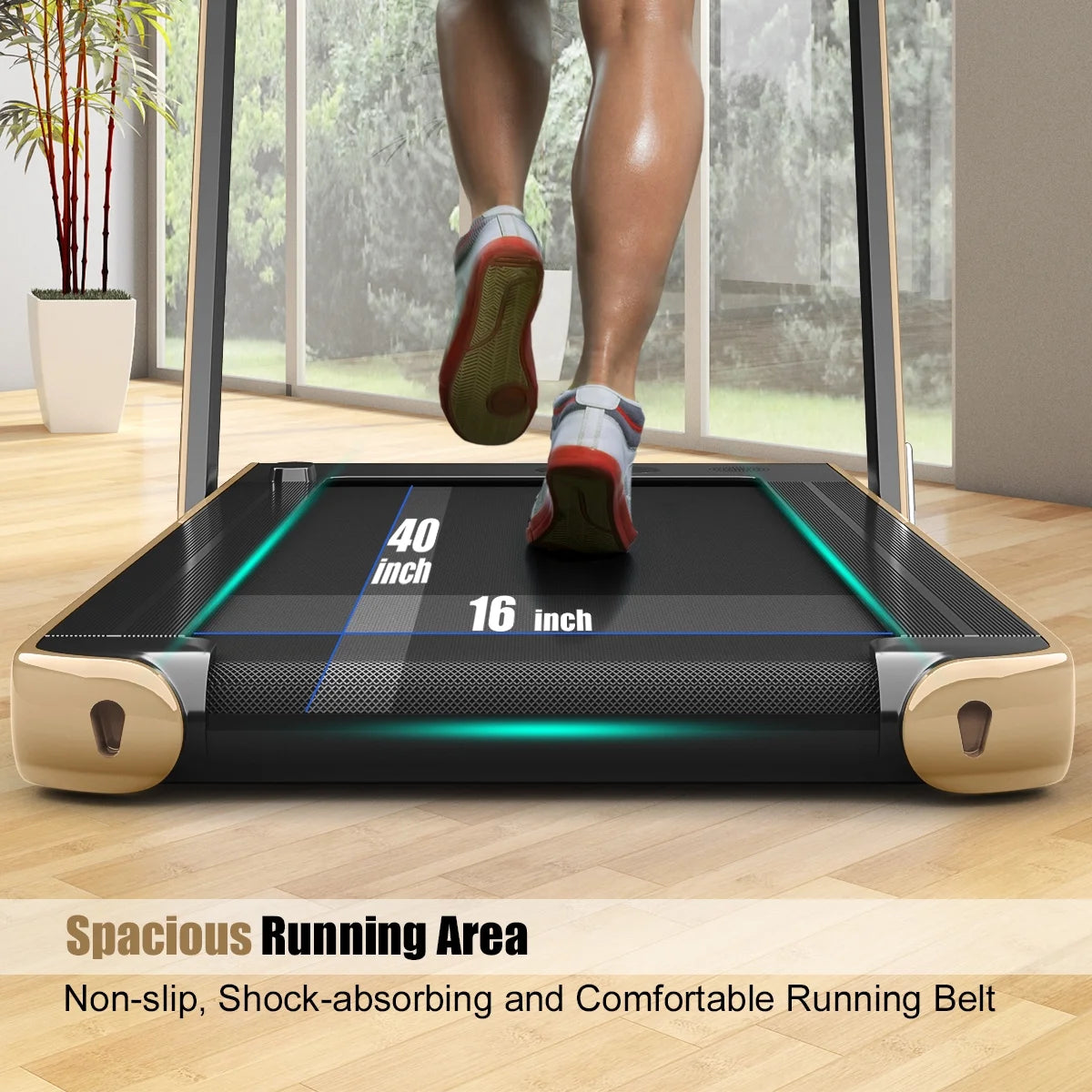 Gymax 2 in 1 Folding Treadmill 2.25HP Running Machine w/ Dual Display APP Control Black
