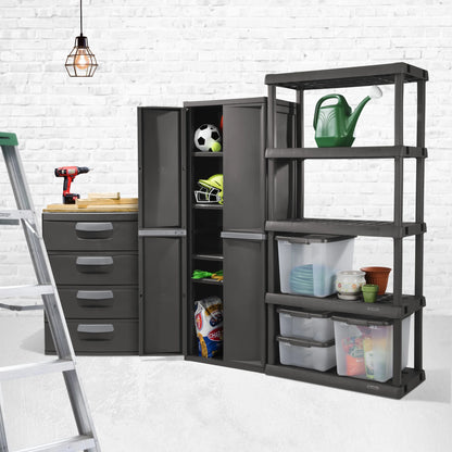 Sterilite 4 Drawer Unit, Durable Plastic Storage Solution for Garages and Basements, Dark Gray