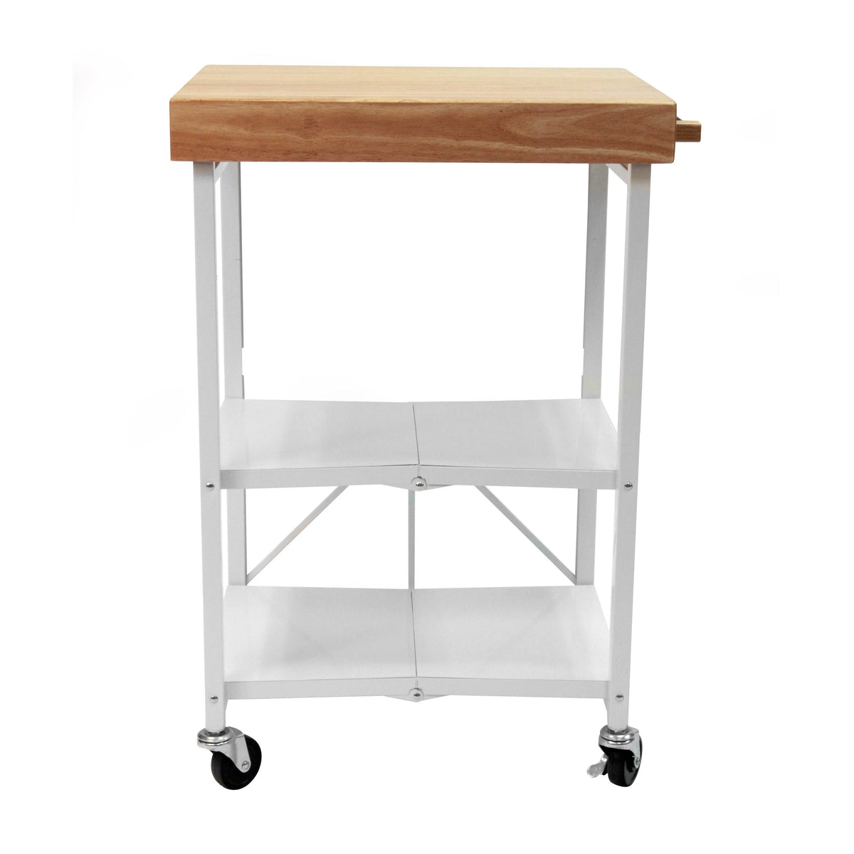 Origami Foldable Wheeled Portable Solid Wood Top Kitchen Island Bar Cart