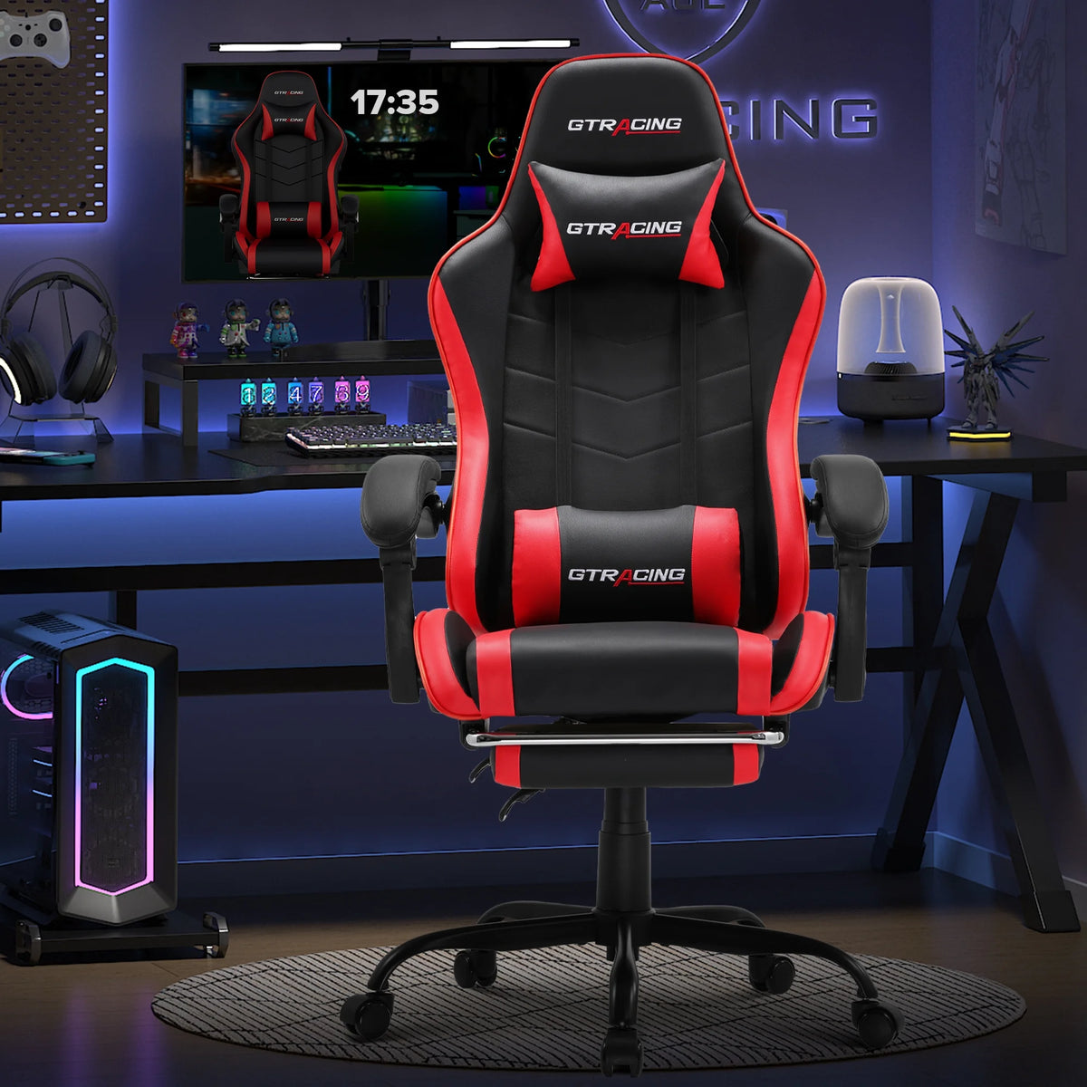 GTRACING GTWD-200 Ergonomic Gaming Chair with Adjustable Pillows and Footrest , White