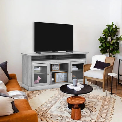 TV Stand for 65 Inch TV, Entertainment Center with Two Glass Barn Doors and Storage Cabinet Table, Farmhouse Style Media Console Table for Living Room(Coffee)